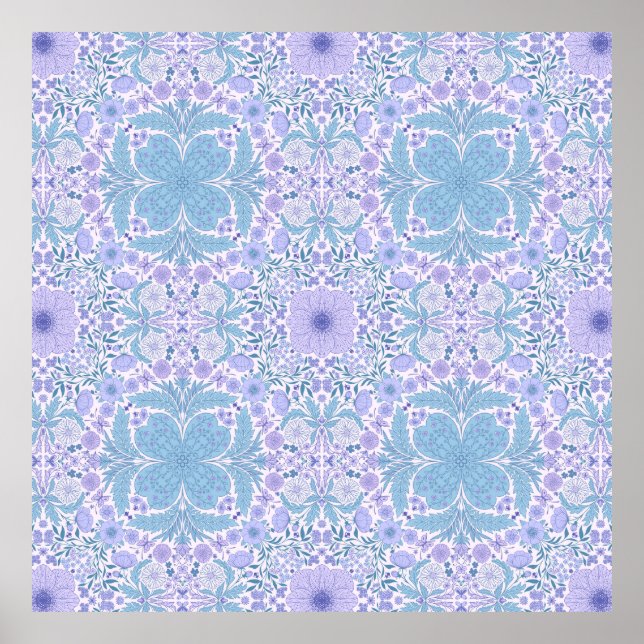 Affiche Fleurs de jardin rétro en bleu et violet (Devant)