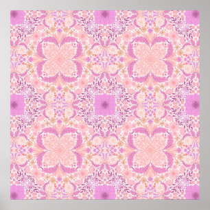 Affiche Fleurs de jardin rétro en rose