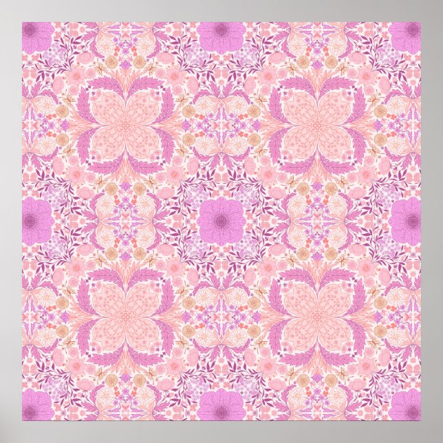 Affiche Fleurs de jardin rétro en rose (Devant)