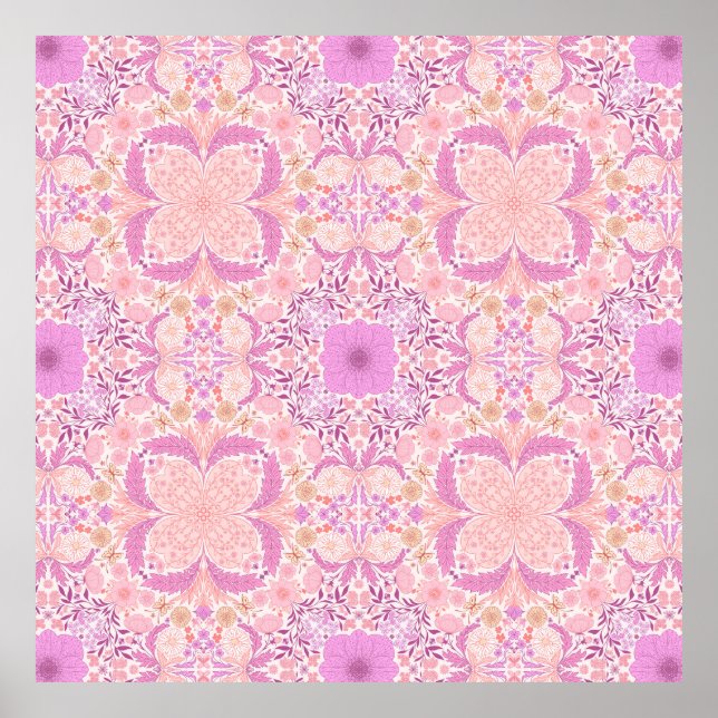 Affiche Fleurs de jardin rétro en rose (Devant)