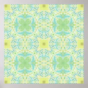 Affiche Fleurs de jardin rétro en vert et jaune