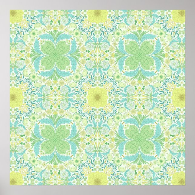 Affiche Fleurs de jardin rétro en vert et jaune (Devant)