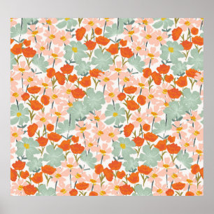 Affiche Fleurs de jardin : rose, orange sans soudure