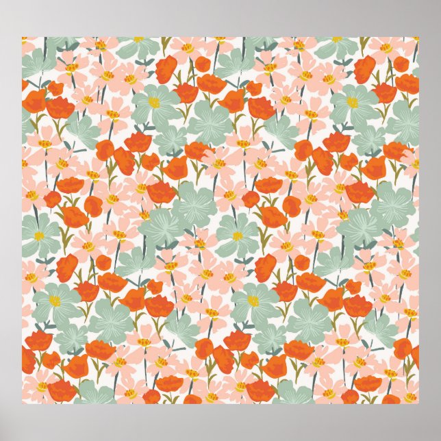Affiche Fleurs de jardin : rose, orange sans soudure (Devant)