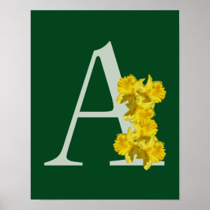 Affiche Fleurs de jonquille monogramme initial A