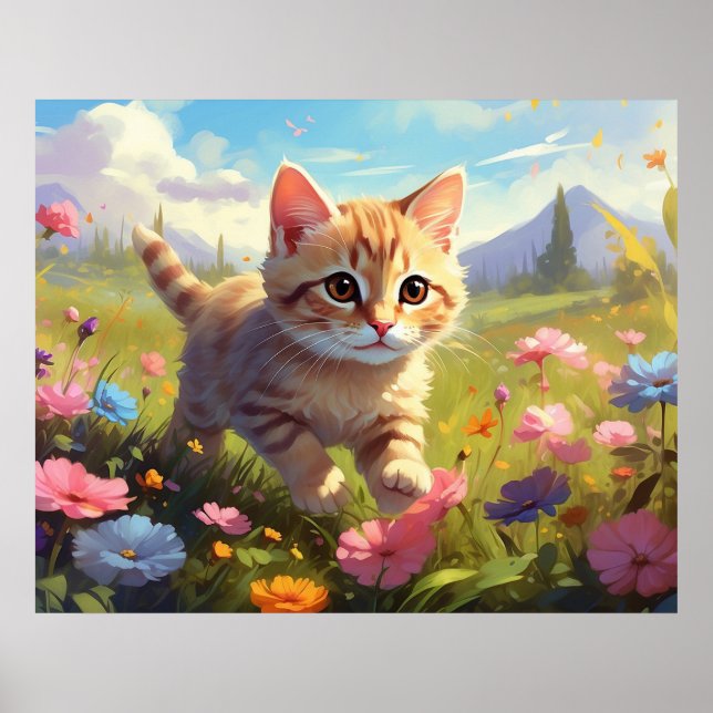 Affiche *~* Fleurs de Kitty à pied 5:4  Chat Chaton AP68 (Devant)