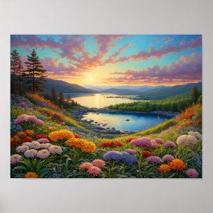 Affiche Fleurs de lac de montagne colorées Art
