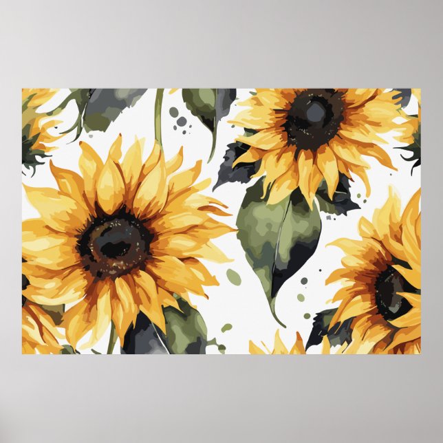Affiche Fleurs de l'aquarelle de tournesol du printemps (Devant)