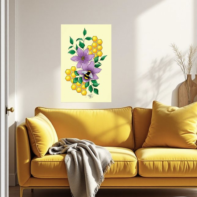 Affiche Fleurs de lavande de bourdon Jaune (Créateur téléchargé)