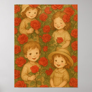 Affiche "Fleurs de l'enfance : Délice de jardin de roses"
