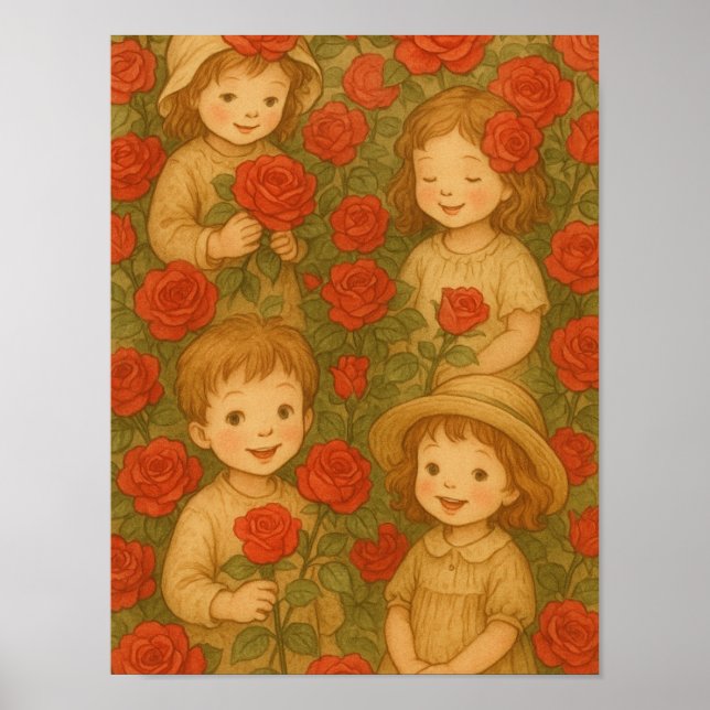 Affiche "Fleurs de l'enfance : Délice de jardin de roses" (Devant)