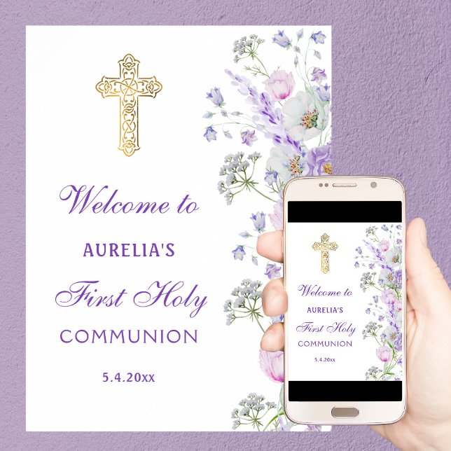 Affiche Fleurs de lilas à l'aquarelle Bienvenue à la premi (Créateur téléchargé)