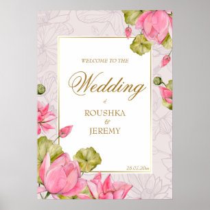 Affiche Fleurs de lotus roses enseigne de bienvenue à bord