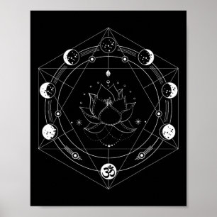 Affiche Fleurs de lune Lotus noir Phases Yoga