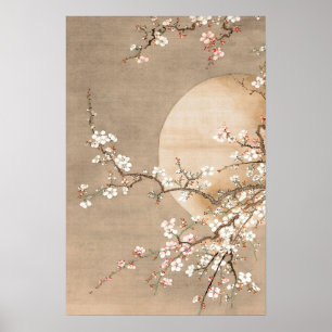Affiche Fleurs de lune Peinture Vintage rose neutre