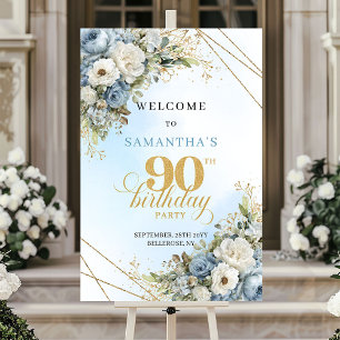 Affiche Fleurs de luxe bleu poussiéreux eucalyptus or 90e