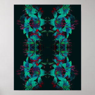 Affiche Fleurs de Lys Bleues Abstraites