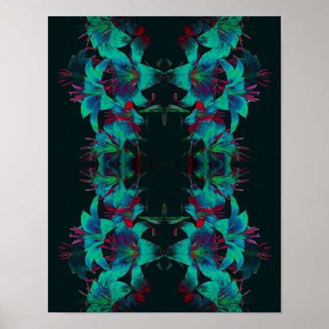Affiche Fleurs de Lys Bleues Abstraites (Devant)