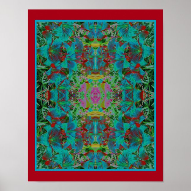 Affiche Fleurs de Lys Bleues Abstraites (Devant)