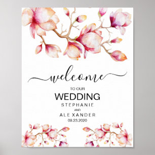 Affiche Fleurs de Magnolia rose Aquarelle