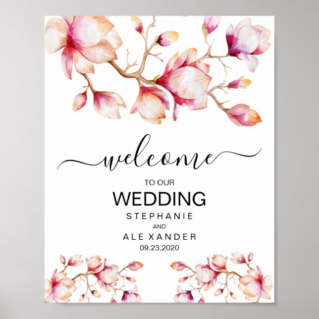 Affiche Fleurs de Magnolia rose Aquarelle (Devant)