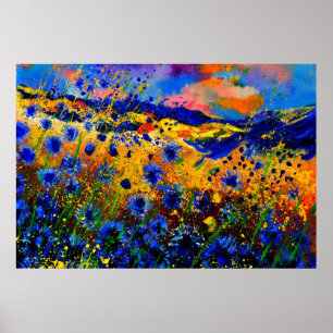 Affiche fleurs de maïs bleues 0746