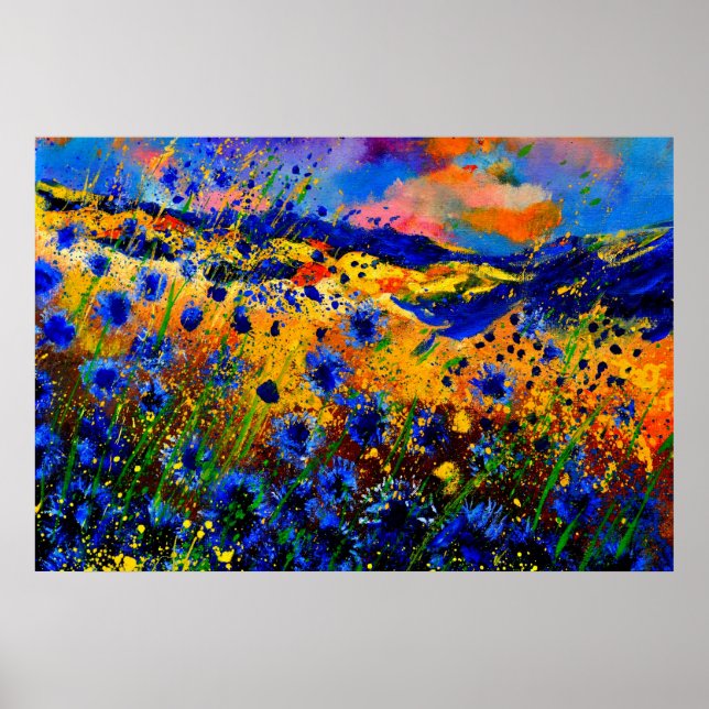 Affiche fleurs de maïs bleues 0746 (Devant)