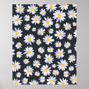 Affiche Fleurs de marguerite blanc classique Design de gri