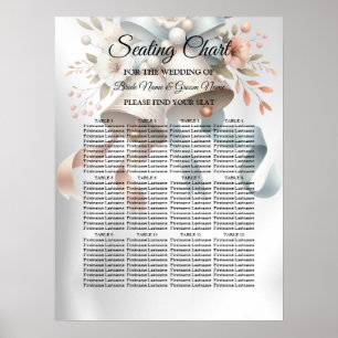 Affiche Fleurs de mariage cloches Rubans bleu rose Beau