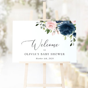 Affiche Fleurs de marine, Fleurs roses, Baby shower Bienve
