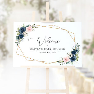 Affiche Fleurs de marine, Fleurs roses, Baby shower Bienve
