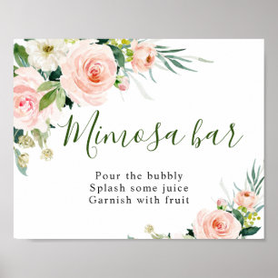 Affiche Fleurs de Mimosa Floral Teint Rose Sign de Mariage