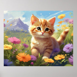 Affiche *~* Fleurs de montagne Kitty 5:4 Kitten Cat AP68