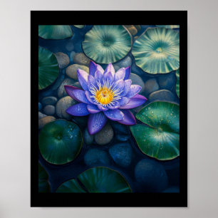 Affiche Fleurs de Nénuphar Pourpre Et Feuilles De Nénuphar