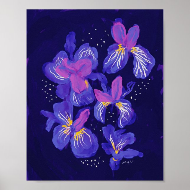 Affiche Fleurs De Néon Violet La Nuit (Devant)
