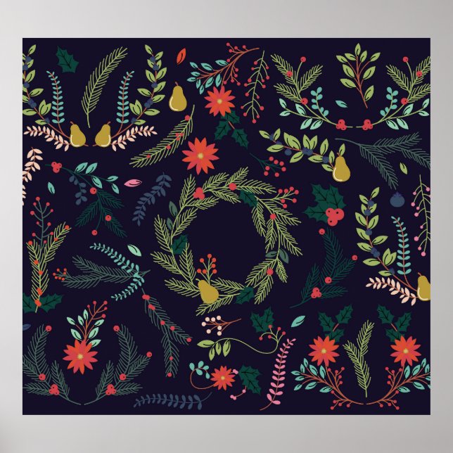 Affiche Fleurs de Noël dessinées à la main : collection vi (Devant)