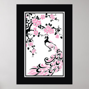 Affiche Fleurs de paon noir, rose, blanc et cerisier