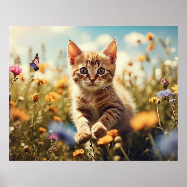 Affiche *~* Fleurs de papillon Kitty 5:4 Chat Kitten AP68 (Devant)