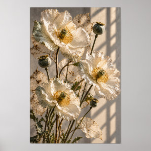 Affiche Fleurs de Pavot Blanc et Capsules de Semences Mura