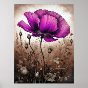 Affiche Fleurs de pavot rose Fleurs sauvages Blossom magni