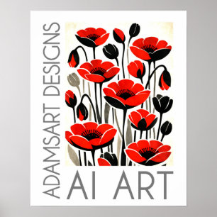 Affiche Fleurs de pavot rouges audacieuses Art botanique m