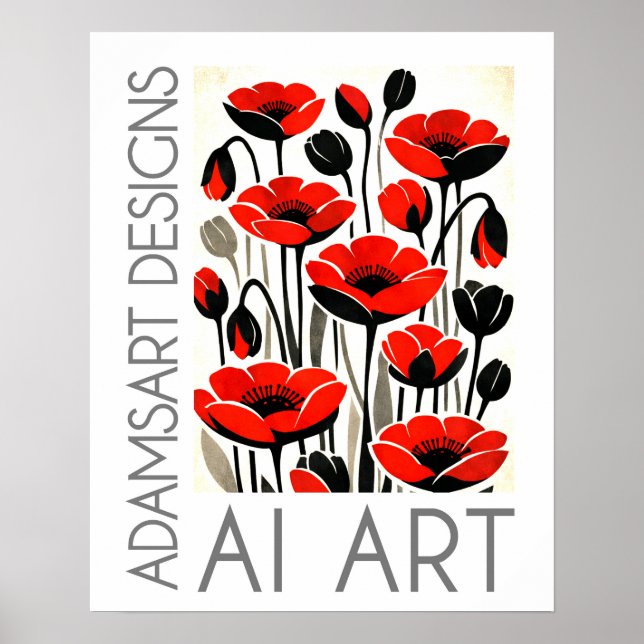 Affiche Fleurs de pavot rouges audacieuses Art botanique m (Devant)