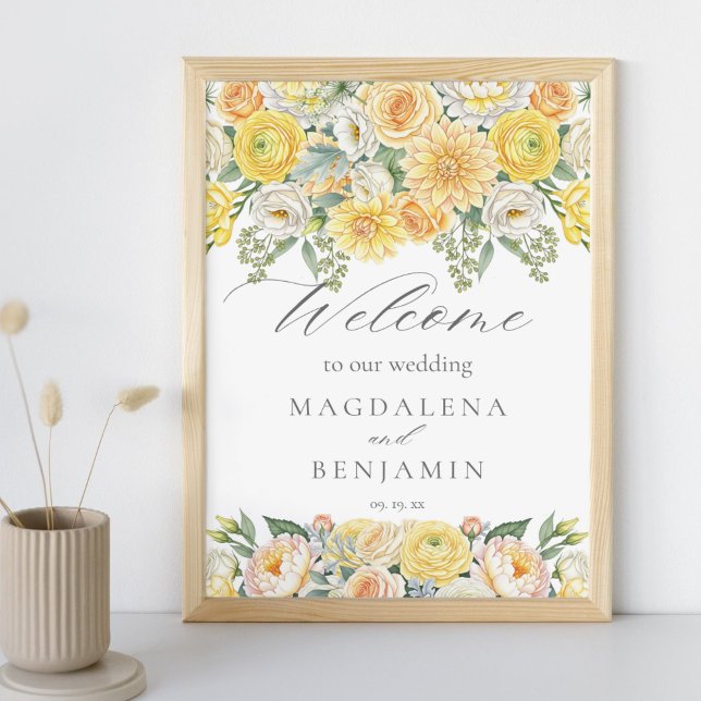 Affiche Fleurs de Pêcher Jaune Sage Verdure Mariage Bienve (Créateur téléchargé)