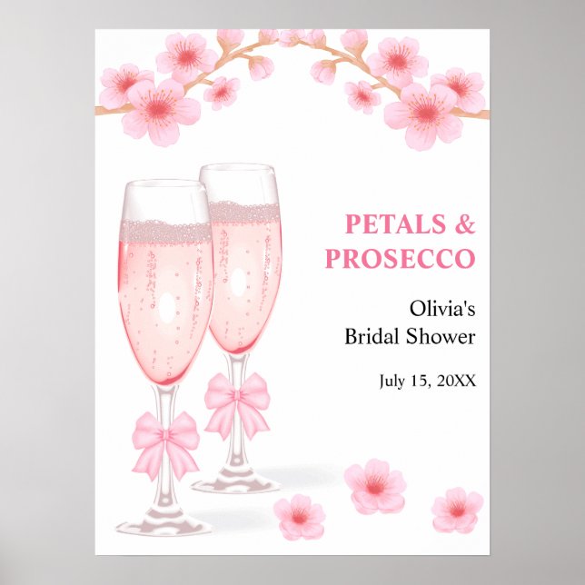 Affiche Fleurs de pétale et Prosecco Shower de Mariée avec (Devant)
