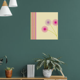 Affiche Fleurs de pissenlit colorées, rayures, abstrait bo