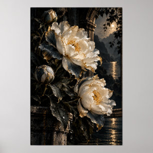 Affiche Fleurs de Pivoine Crème dans une œuvre d'art mural