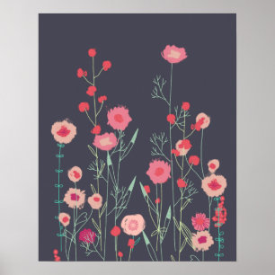 Affiche Fleurs de Plymouth Sombre Boho Floral