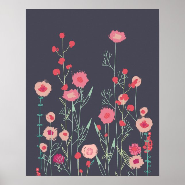 Affiche Fleurs de Plymouth Sombre Boho Floral (Devant)