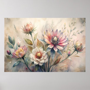 Affiche Fleurs de Prairie Botanique Rustique Aquarelle
