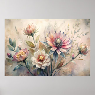 Affiche Fleurs de Prairie Botanique Rustique Aquarelle